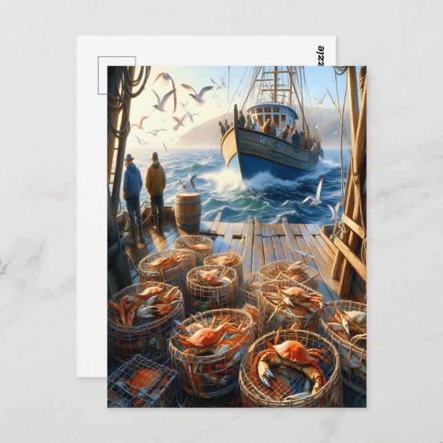 Twilight Harvest Fishermen Collecting Crabs Postcard (Front/Back)