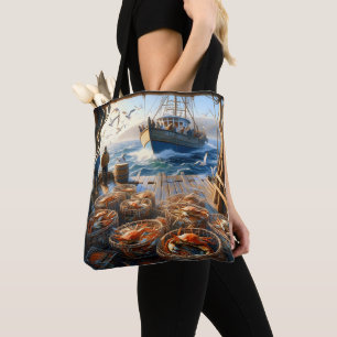 Twilight Harvest Fishermen Collecting Crabs Tote Bag