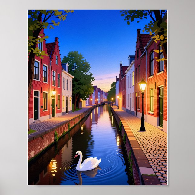 Twilight in Bruges Canals Poster (Front)