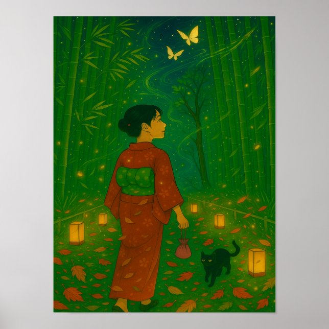 Twilight in the Bamboo Forest – Kimono Girl Poster (Front)