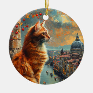 Twilight in Venice   Ginger Cat on a Canal Ceramic Tree Decoration