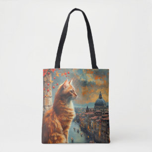 Twilight in Venice Ginger Cat on a Canal Tote Bag