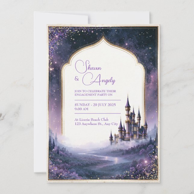 Twilight Lavender Castle Wedding Invitation (Front)