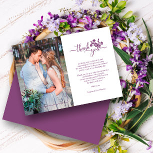Twilight Lavender Floral Wreath Photo Wedding Thank You Card