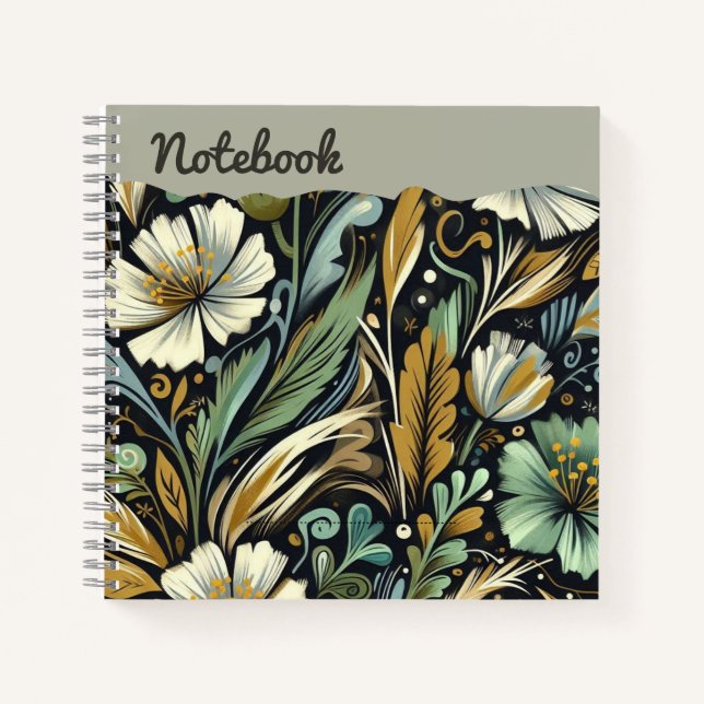  Twilight Meadow – Stylised Garden in Dusky Tones Notebook (Front)