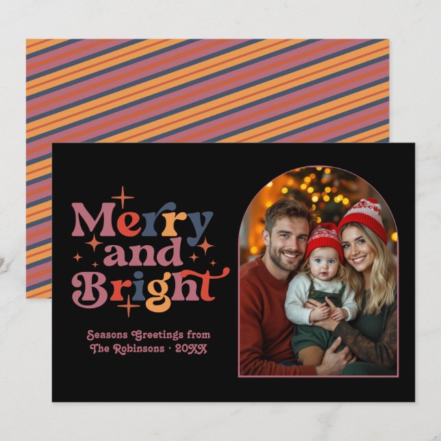 Twilight Mistletoe Retro Christmas Family Photo Holiday Card (Front/Back)