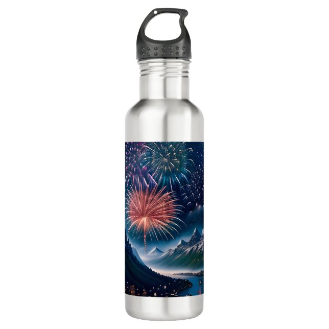 Twilight Mountain with Fireworks 710 Ml Water Bottle (Front)