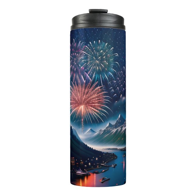 Twilight Mountain with Fireworks Thermal Tumbler (Front)