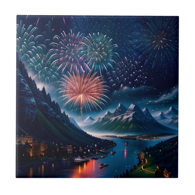 Twilight Mountain with Fireworks Tile (Front)