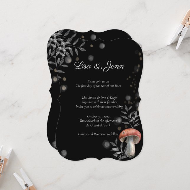 Twilight Mushroom Cottagecore Wedding Invitation (Front/Back In Situ)