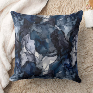 Twilight Navy Blue, Lavender and Grey Alcohol Ink Cushion