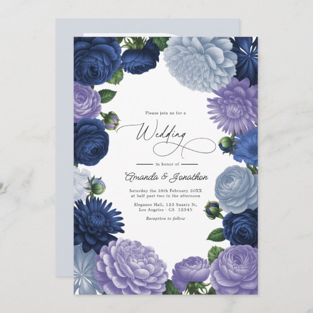 Twilight Navy, Mist Lavender & Silver Periwinkle Invitation (Front/Back)