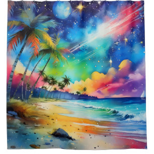 Twilight on the coast watercolor art shower curtain