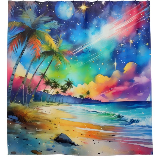 Twilight on the coast watercolor art shower curtain (Front)