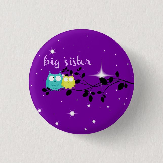twilight owl "big sister" button!!! 3 cm round badge (Front)