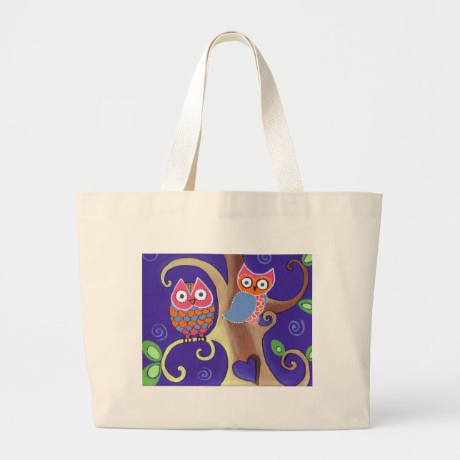 Twilight Owls Large Tote Bag (Front)