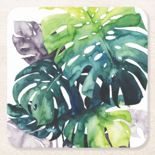 Twilight Palms - Split Leaf Square Paper Coaster