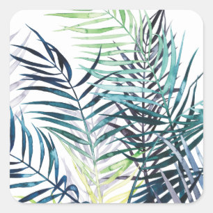 Twilight Palms - Tropical Leaves Square Sticker