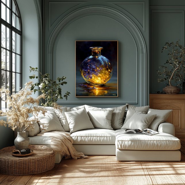 Twilight Petals – Glowing Violet Essence in Bottle Canvas Print (Creator Uploaded)