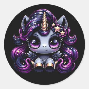 Twilight pony black unicorn glitter classic round sticker