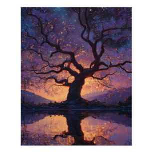Twilight Purple Enchanted Tree Reflection Art Poster