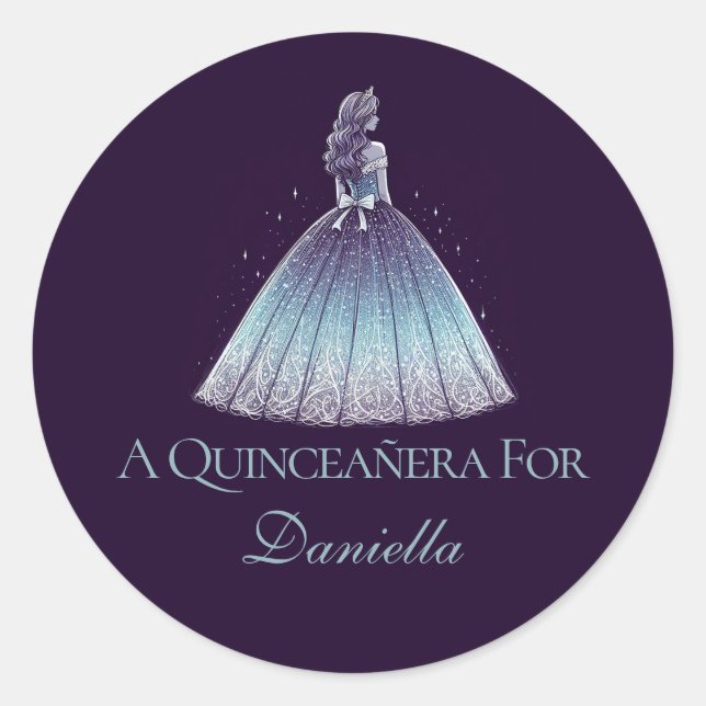 Twilight Purple Quinceañera Girl Classic Round Sticker (Front)