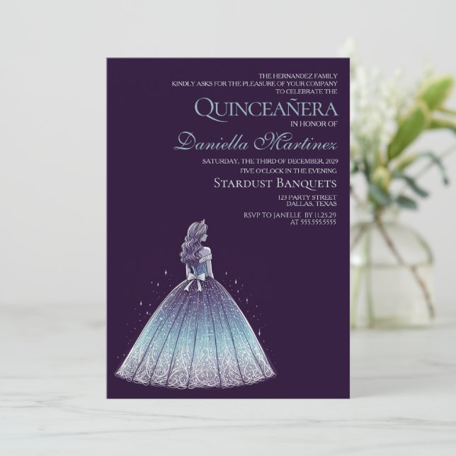 Twilight Purple Quinceañera Girl Invitation (Standing Front)