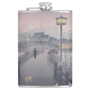 Twilight Rain on Path to Shinobazu in Japan Hip Flask