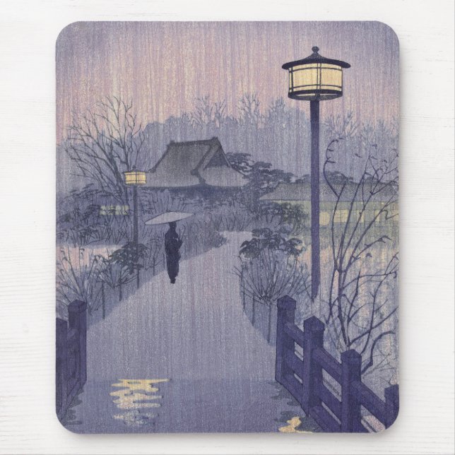 Twilight Rain on Path to Shinobazu in Japan Mouse Mat (Front)