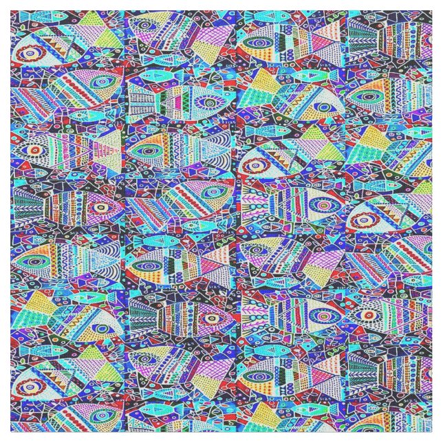 Twilight Rainbow Fish Fabric (Close Up)