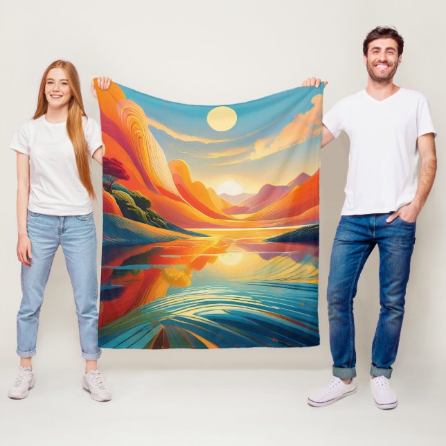 Twilight scenery reflection on lake fleece blanket (In Situ)