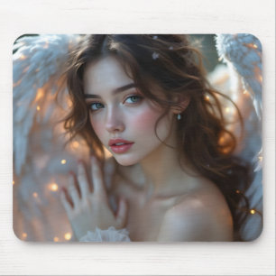Twilight Seraph – Glowing Angel of Evening Light Mouse Mat