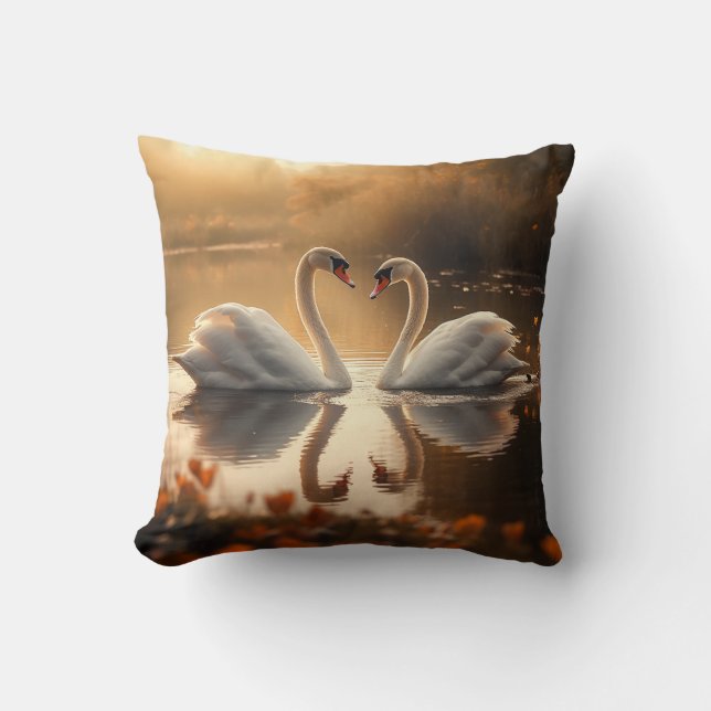 Twilight Serenity - Swans in Love Cushion (Front)