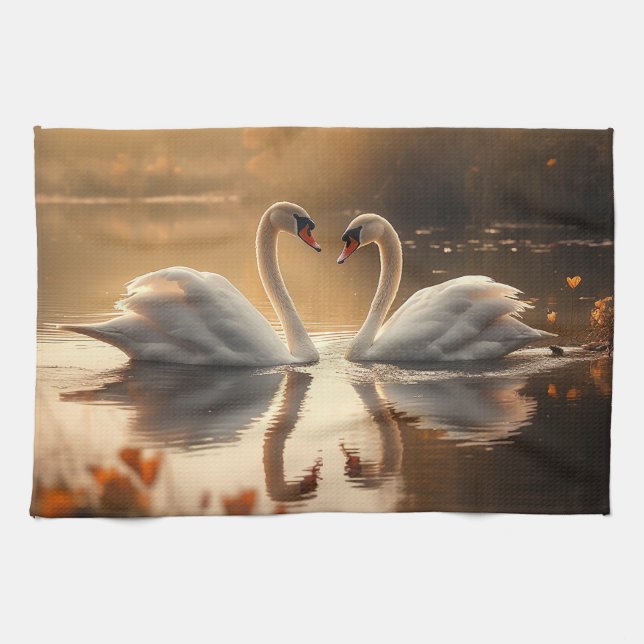 Twilight Serenity - Swans in Love Tea Towel (Horizontal)