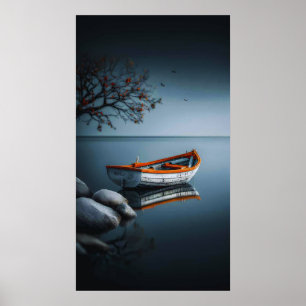 Twilight Serenity: The Orange Boat Poster