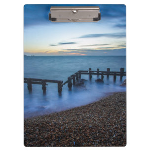 Twilight Sky Over Shoreline and Breakwaters Clipboard