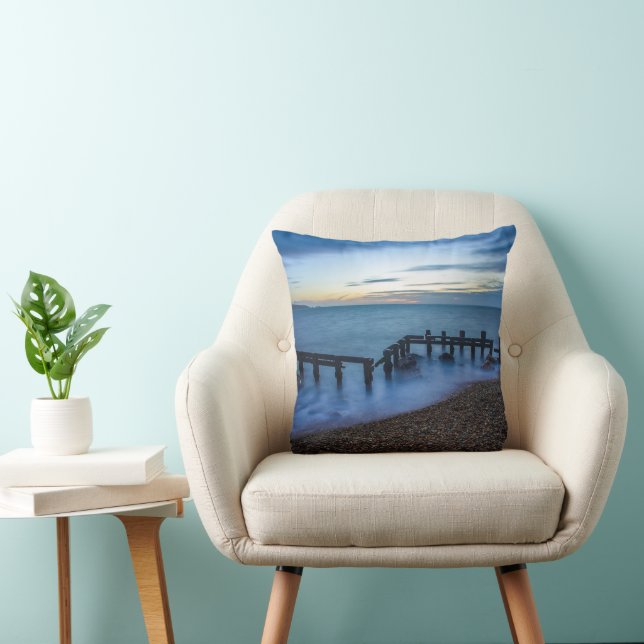 Twilight Sky Over Shoreline and Breakwaters Cushion (Chair)