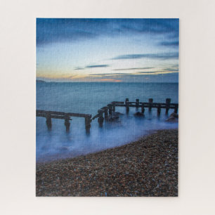 Twilight Sky Over Shoreline and Breakwaters Jigsaw Puzzle