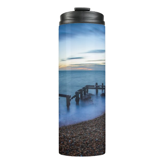 Twilight Sky Over Shoreline and Breakwaters Thermal Tumbler (Front)
