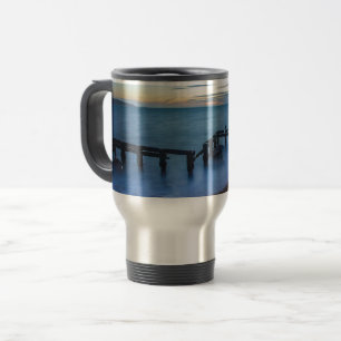 Twilight Sky Over Shoreline and Breakwaters Travel Mug