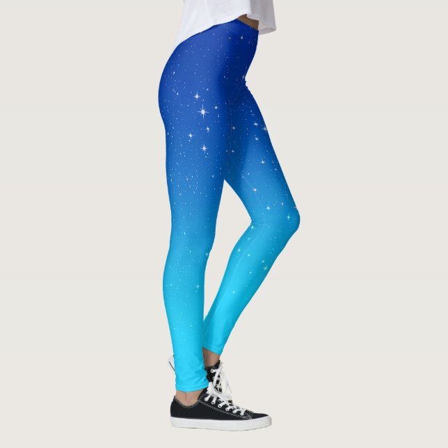 Twilight Sky with Stars, Blue and Turquoise Leggings (Right)