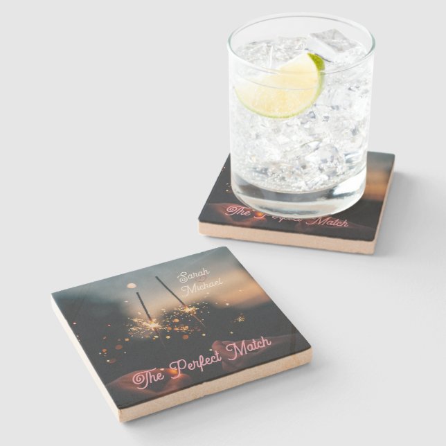 Twilight Spark Romance – Elegant Wedding Sparkler  Stone Coaster (Side)