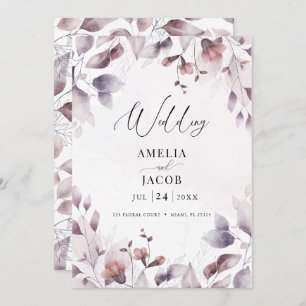 Twilight watercalor modern greenery invitation