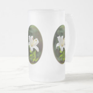Twilight white lily frosted glass beer mug
