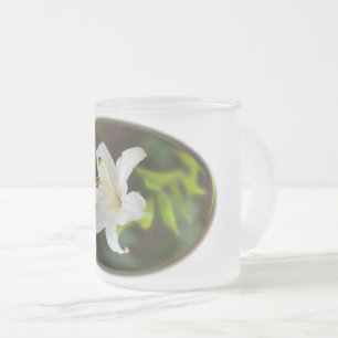 Twilight white lily frosted glass coffee mug