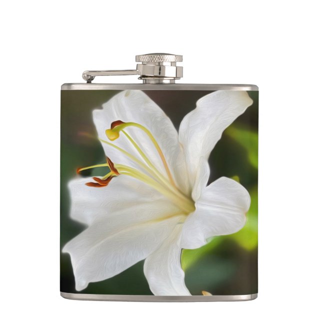 Twilight white lily hip flask (Front)
