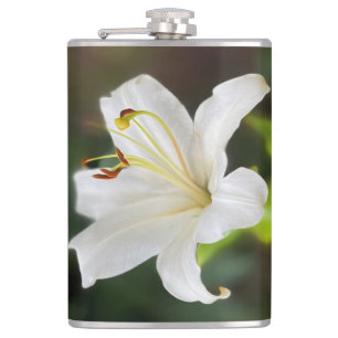 Twilight white lily hip flask