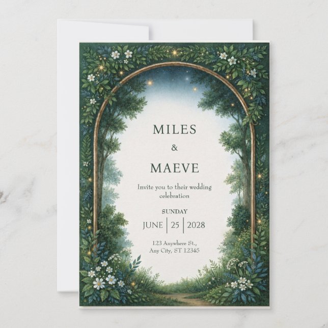 Twilight Woodland Arch Wedding Invitation (Front)