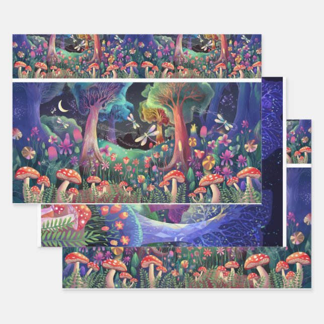 Twilight Woodland Fantasy, Nature's Fairyland Wrapping Paper Sheet (Set)