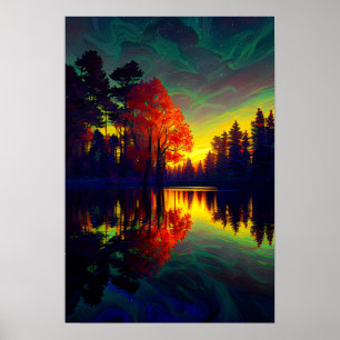 Twilight's Embrace, Forest-Encircled Lake Poster